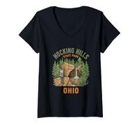 Mujer Hocking Hills State Park Ohio Senderismo Camping Retro Al Aire Libre Camiseta Cuello V