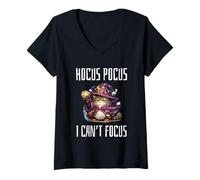 Mujer Hocus Pocus I Can't Focus Funny ADHD Cat Saying Humor Camiseta Cuello V