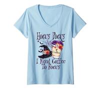 Mujer Hocus Pocus I Need Coffee To Focus Halloween Funny Teacher Camiseta Cuello V