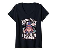 Mujer Hocus Pocus Necesito insulina para concentrar la Diabetes de Halloween Camiseta Cuello V