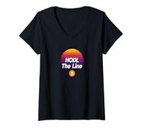 Mujer HODL la línea Libertad Dinero cripto Power Stack Bitcoin Camiseta Cuello V