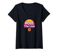 Mujer Hodl la línea libertad dinero cripto power stack bitcoin Camiseta Cuello V