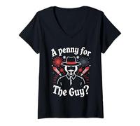 Mujer Hoguera Noche Fuegos Artificiales Display Party Penny For The Guy Camiseta Cuello V