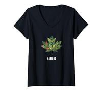 Mujer Hoja canadiense de arce de Canadá Camiseta Cuello V