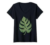 Mujer Hoja Monstera Ornamental Estructura Floral Naturaleza Camiseta Cuello V
