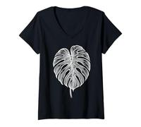 Mujer Hoja Monstera Ornamental Estructura Floral Naturaleza Camiseta Cuello V