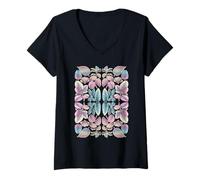 Mujer Hojas de higuera de Goma Pastel Collage de Hojas de Planta botánico soñador Camiseta Cuello V
