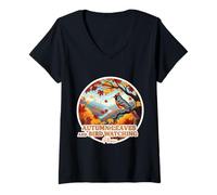 Mujer Hojas de otoño y observación de Aves por Favor Amante del otoño Vintage Camiseta Cuello V