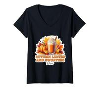 Mujer Hojas de otoño y suéteres por Favor Amante del otoño Calabaza Especias Camiseta Cuello V
