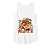 Mujer Hola Calabaza Leopardo patrón otoño Halloween Acción de Gracias Camiseta sin Mangas