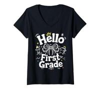 Mujer Hola, Coqueta de Primer Grado, reverencia a los Maestros y niños Camiseta Cuello V
