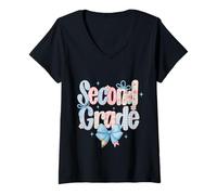 Mujer Hola Equipo de Segundo Grado 2do Grado Volver a Clases Maestro Niño Camiseta Cuello V