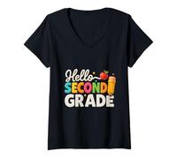 Mujer Hola Equipo de Segundo Grado 2do Grado Volver a Clases Maestro Niño Camiseta Cuello V