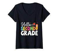 Mujer Hola Equipo de Segundo Grado 2do Grado Volver a Clases Maestro Niño Camiseta Cuello V