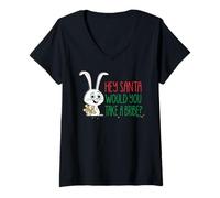 Mujer Hola Mascotas de Papá Noel, ¿aceptarías un soborno? Camiseta Cuello V