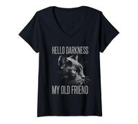 Mujer Hola Oscuridad Mi Viejo Amigo Gato Negro Gato Sarcástico Dueño Camiseta Cuello V