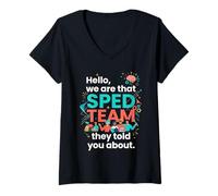 Mujer Hola, Somos Ese Equipo de SPED Que te dijeron sobre IEP 4 Camiseta Cuello V