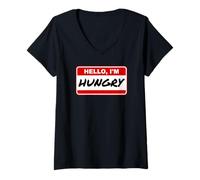 Mujer Hola, soy hambriento nombre etiqueta Nametag disfraz divertido Camiseta Cuello V