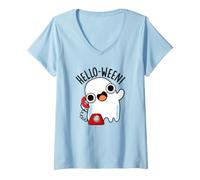 Mujer Hola-Ween Funny Ghost Pun Camiseta Cuello V