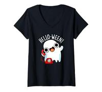 Mujer Hola-Ween Funny Ghost Pun Camiseta Cuello V