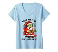 Mujer Hold My Milk One More Game Funny Santa Gamer Christmas Camiseta Cuello V