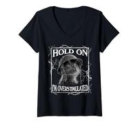 Mujer Hold on I'm Overstimulated Funny Cat Dramatic Lightning Band Camiseta Cuello V