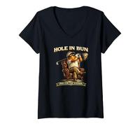 Mujer Hole in Bun Vintage Hot Dog Maestro de la Parrilla Regalo Camiseta Cuello V