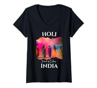 Mujer Holi Festival India Recuerdo Turístico Mumbai Delhi Kerala Goa Camiseta Cuello V