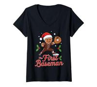 Mujer Holiday Gingerbread The First Baseman Christmas Baseball Camiseta Cuello V