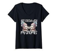 Mujer Holiday Gnomes with Hot Cocoa Mugs Funny Saying For Winter Camiseta Cuello V
