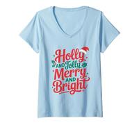 Mujer Holly and Jolly Feliz y Brillante Pareja Familiar navideña Camiseta Cuello V