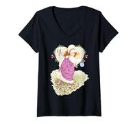 Mujer Holly Hobbie Love Heart Día de San Valentín Recogiendo Flores Camiseta Cuello V
