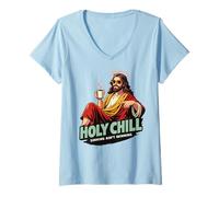 Mujer Holy Chill Funny Jesus Coffee Humor Pecar no es Ganar Camiseta Cuello V