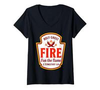 Mujer Holy Ghost Fire Fan The Flame 2 Timoteo 1:6 Condimentos Camiseta Cuello V