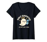 Mujer Holy Ghosted Christian Pun Divertido Lindo Kawaii Fantasma Meme Arte Camiseta Cuello V