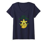 Mujer Holy Guacamole Funny Avocado God Design with Cross Camiseta Cuello V