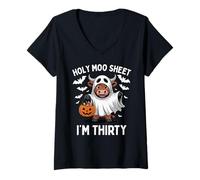 Mujer Holy Moo Sheet Im Treinta Halloween Vaca Fantasma Camiseta Cuello V