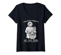 Mujer Holy Trinity Air Fuel Spark Keep The Faith Keep It Running Camiseta Cuello V