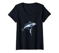 Mujer Hombre atrapa primer premio de pescado Copa Pesca Pesca Camiseta Cuello V