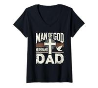 Mujer Hombre de Dios Marido Papá Cruz de fe Cristiana Camiseta Cuello V