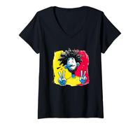 Mujer Hombre Doble Paz Retrato Pop Retrato Gráfico Signo Gesto Camiseta Cuello V