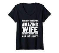 Mujer Hombre, mi Esposa Tiene Suerte - Funny Lucky Wife Camiseta Cuello V