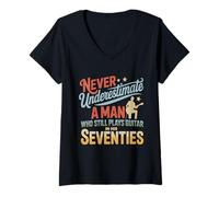 Mujer Hombre Que todavía Toca la Guitarra en Sus Setenta Guitarrista Retro Camiseta Cuello V