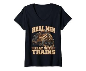 Mujer Hombres de Verdad juegan con Trenes Divertido Railfan Camiseta Cuello V