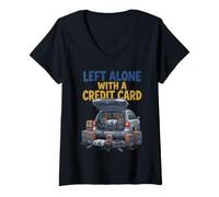 Mujer Home Cinema Left Alone with A Credit Card Funny Hobby Camiseta Cuello V