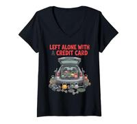 Mujer Home Gym Left Alone with A Credit Card Funny Hobby Camiseta Cuello V