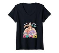 Mujer Home Is My Happy Place Cozy Relajante Estética Camiseta Cuello V