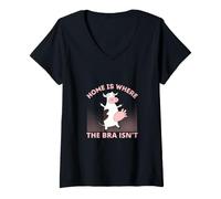 Mujer Home Is Where The Bra Is Not - Funny No Bra Sleep Camiseta Cuello V