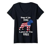 Mujer Home of The Dog Land of The Free Boston Terrier Dog 4th July Camiseta Cuello V