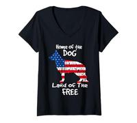 Mujer Home of The Dog Land of The Free German Shepherd 4th of July Camiseta Cuello V